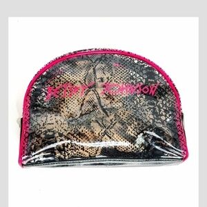 Betsey Johnson Bag Clutch Clear Black Snake Print Hot Pink Piping